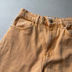 Zara Marine Straight Wide Leg Frayed Jeans Size 4 Sorbet Orange